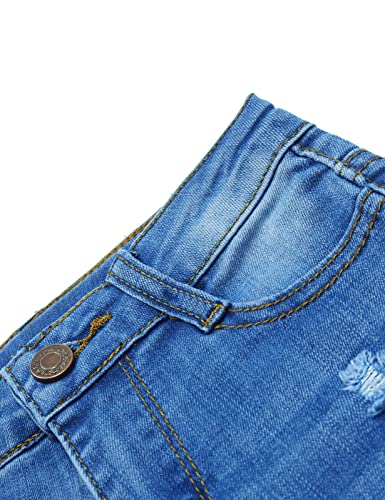 KIDSCOOL SPACE Girl Boy Jeans,Kid Elastic Band Inside Ripped Denim Pants4