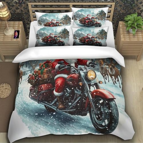 Housse de couette Père Noël moto 140x200 microfibre 3D - 5