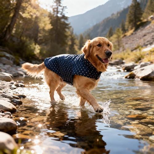 Image of JoyDaog Winter Dog Jacket Reversible Cloth 14 Inch - Blue Polka Dot Pattern, Ultra Soft Fleece Inside, Easy Velcro Fit for Small Breeds