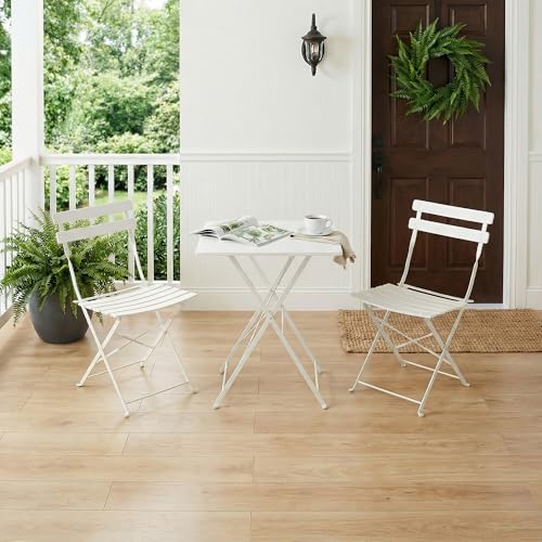 3 Piece Foldable Patio Bistro Set, Outdoor/Indoor Metal Table and Chairs Furniture, Steel Frame Space Compact Square Table with 2 Folding Chairs for Balcony, Porch, Garden, Apartment, Patio, White by EliteEdge - Image 6