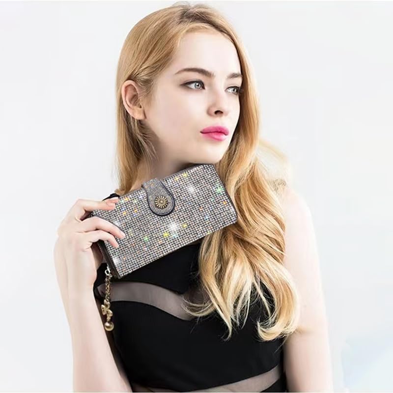 Bling Rhinestone Womens Wallet Wristlet Clutch Handbags Sunflower Lucky Purse Credit Card Holder Large Capacity - Image 3