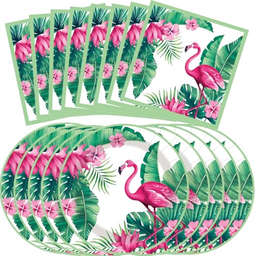 Yorcocek Flamingo Birthday Party Supplies 40 PCS Tropical Hawaiian 20 Guests