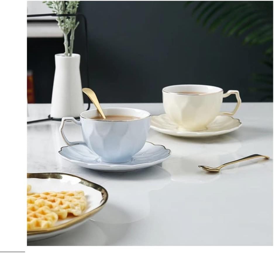 Latte Cup, European Style Tea Coffee Cup Set Ceramic Cup British Cup Saucer Retro Coffee Cup Saucer Solid Color Pattern Office Cup Saucer Tea Cup Set Us(Green)