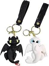 2 PCS Dragon Keyring, Cute Cartoon Flying Dragon Keychain Set of 2, Black and White Fantasy Design, Gift for Couples, Friends and Fantasy Lovers ﻿