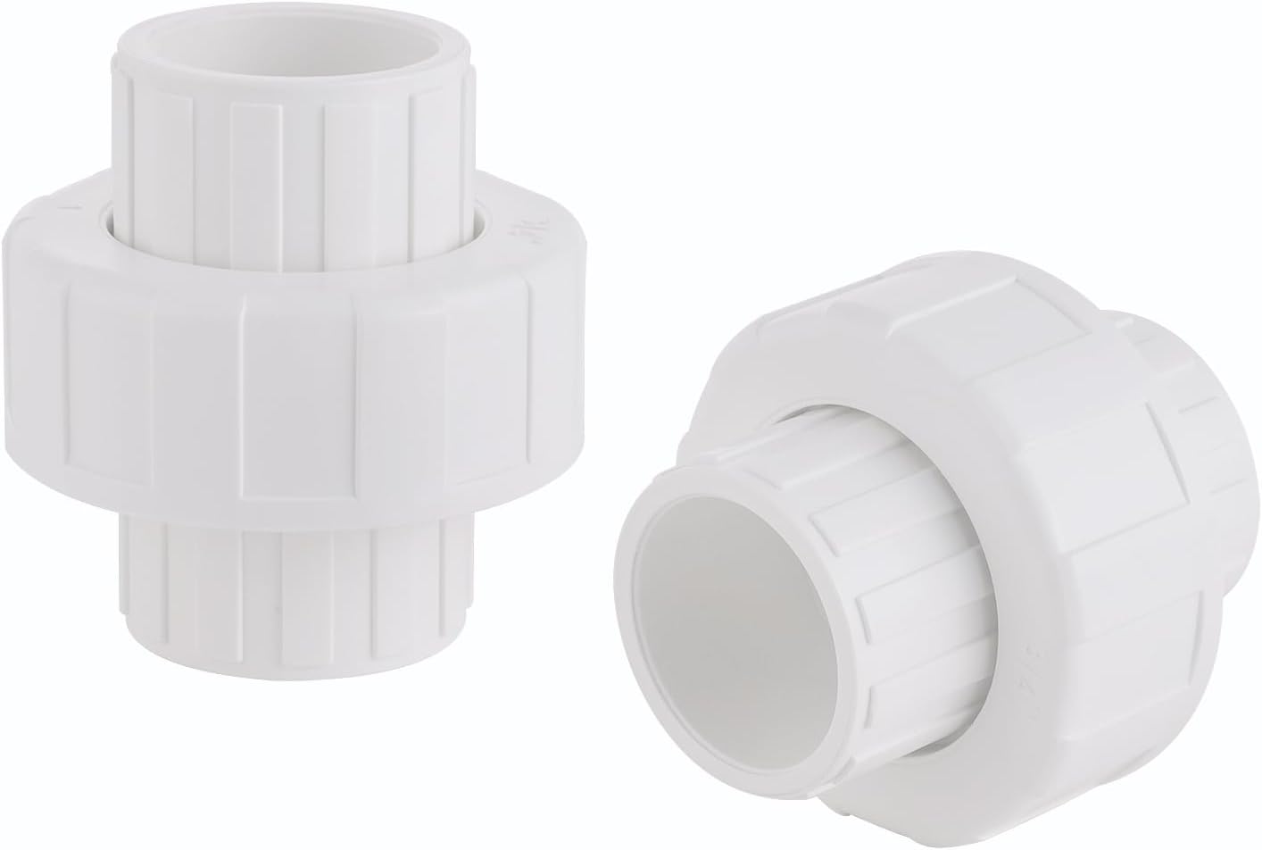 3/4 PVC Union Coupling Pipe Fitting, PVC Adapter (Socket x Socket) 3/4 Inch Slip Union Schedule 40 with EPDM O-Ring, White (2 pcs)