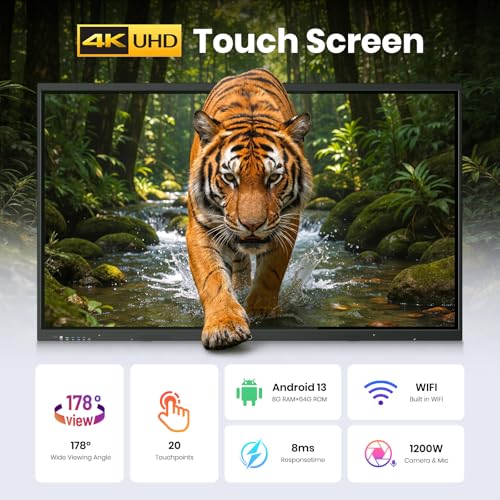 Image of 65'' 4K UHD Smart Board, Interactive Digital Whiteboard, 20-Point Touchscreen, All-in-One Electronic Whiteboard for Office Classroom Home Business
