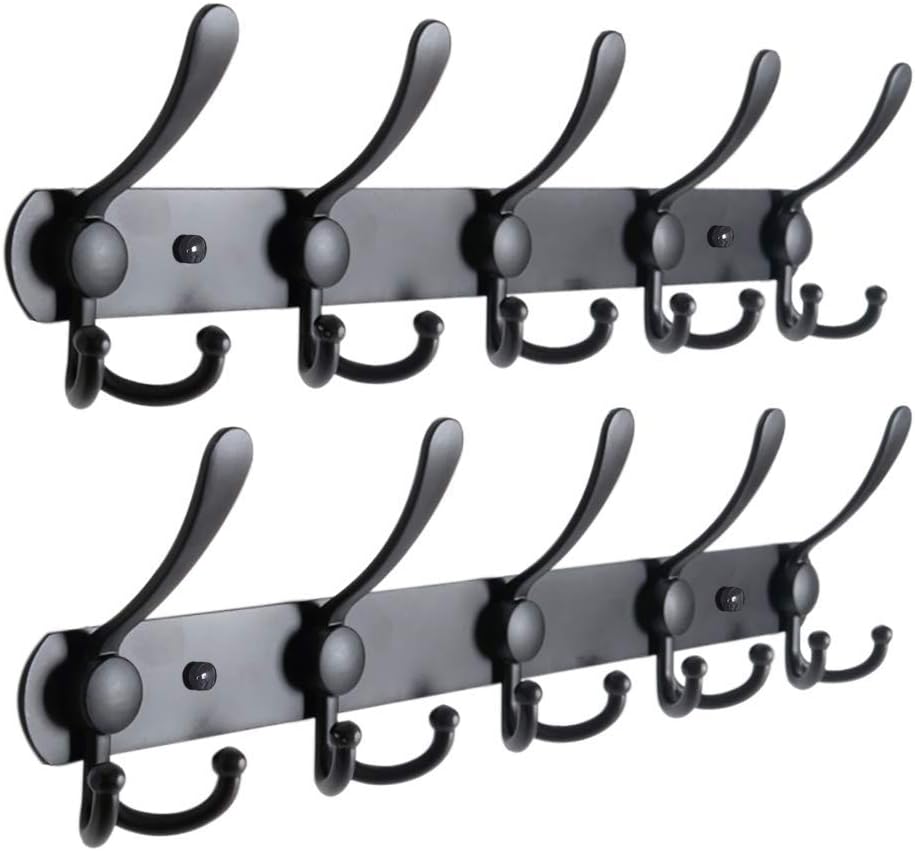 Encozy Coat Hooks, Coat Rack, Coat Hooks Wall Mounted, Stainless Steel Coat Hooks Rack, Coat Hook, Wall Coat Racks (Black 2PCS)