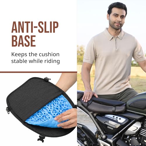 Image of Gel Motorcycle Seat Cushion - Supports Sit Bones, Tailbone, and Buttock Muscles - Absorbs Micro-Shocks and Road Jerks, Suitable for All Motorbikes, Waterproof (Black)