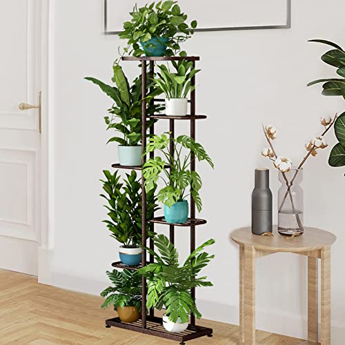 Image of LINZINAR Plant Stand Metal 6 Tier 7 Potted Multiple Flower Pot Holder Shelf Indoor Outdoor Planter Display Shelving Unit for Patio Garden Corner Balcony Living Room Bronze