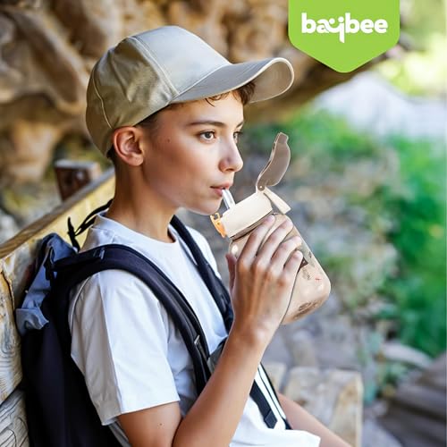 Image of BAYBEE Univio Baby Sipper Bottle for Kids | Drinking Water Bottle for School Kids with Soft Silicone Straw & Adjustable Strap | Leak Proof BPA-Free Sipper Water Bottle for Kids Boy Girl (750ml Brown)