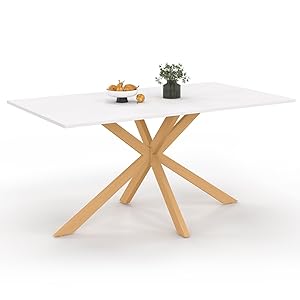 IDMarket – Mesa de comedor rectangular Alix 8 personas Pie araña madera y bandeja blanca Gisele 160 cm