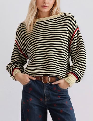 Womens Long Sleeve Oversized Crew Neck Sweaters Slouchy Knit Fall Tops 2025 Fall Winter Sweaters Casual Pullover Top2