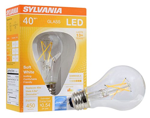 Get Special Price SYLVANIA A19 LED Light Bulb, 40W Equivalent Efficient 4.5, Dimmable, 13 Year, 450 Lumens, 2700K, Soft White, Clear Finish - 1 Pack (74590)