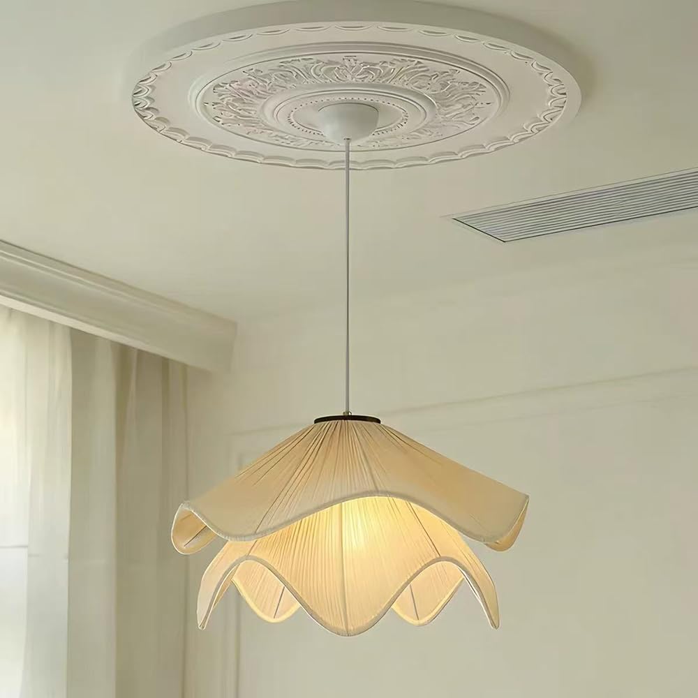 XQIDIANAA Modern Chandelier, 1-Light Drum Chandelier with Classic Fabric Shade, Farmhouse Adjustable Pendant Light Fixture for Dining Room, Bedroom, and Kitchen