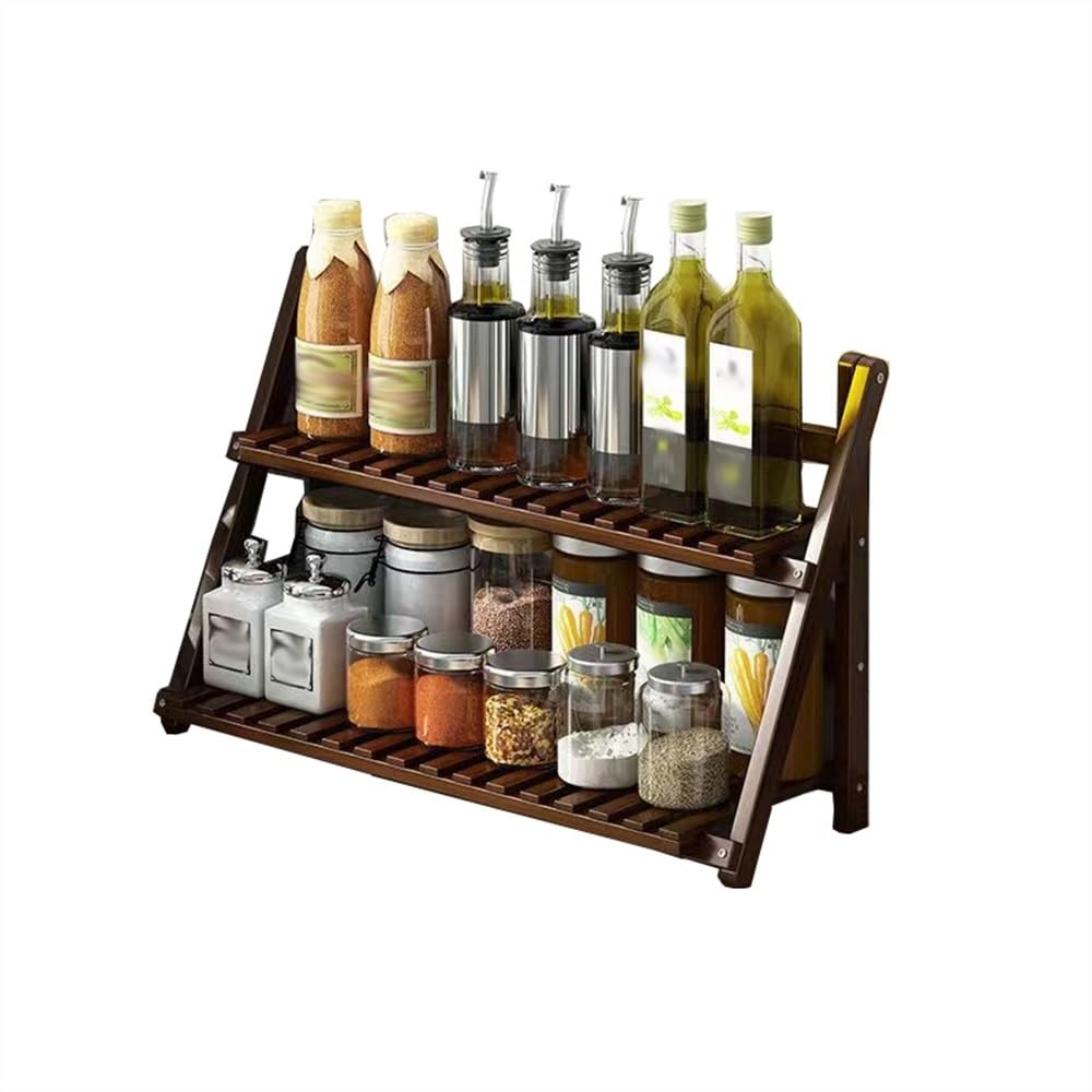 shangguanyun456 Spice Rack 2-Tier Spice Rack Multi Functional Desktop Folding Storage Standing Seasoning Bamboo Tabletop(Small)