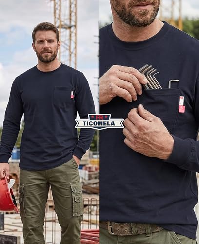 Image of TICOMELA FR Flame Resistant T-Shirts 6oz with Reflective Tape, NFPA2112 | High Visibility 100%Cotton Work Shirts, Lightweight & Breathable, Durable Reflective Trim