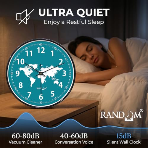 Image of RANDOM Black Plastic World Map Print Sweep Silent Round Battery Operated Analog Wall Clock for Home Office, Living Room, 32 cm