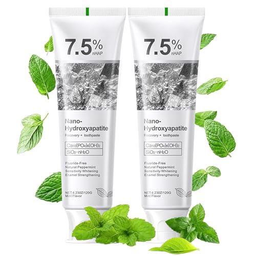 Image of 7.5% Nano Hydroxyapatite Toothpaste 2 Pack for Sensitive Teeth 4.23 Oz Each | Fluoride Free Formula|Strengthens Enamel Naturally|Reduces Sensitivity Fast|Gentle Whitening Action|Fresh Mint Flavor