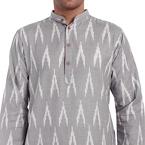 Image of SKAVIJ Men's Pure Cotton Printed Kurta Pajama Set Ikat Design Casual Ethnic Dress