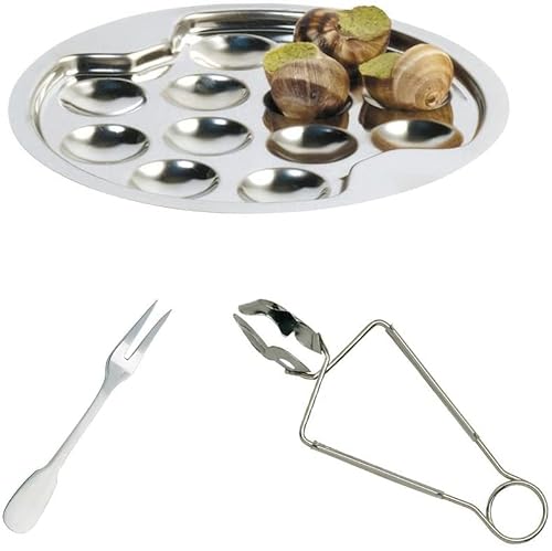 Service 3 Pieces a Escargot - Assiette Fourchette et Pince?Plaque D'escargot Cover