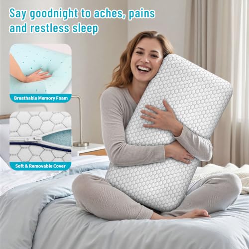 Image of CushyOasis Memory Foam Pillows for Side, Back and Stomach Sleepers, Set of 2, Bed Pillow with Washable Cover and Breathable Mesh, Bed Pillow for Sleeping (Grey,Queen Size)