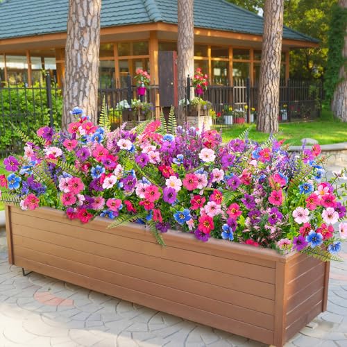 Image of Bassion 20 Bundles Artificial Flowers for Outdoors Fake Flowers, Multi | UV resistant, silk fake flowers with lavender and ferns shrubs, faux plants, outdoor planters porch garden home decorations