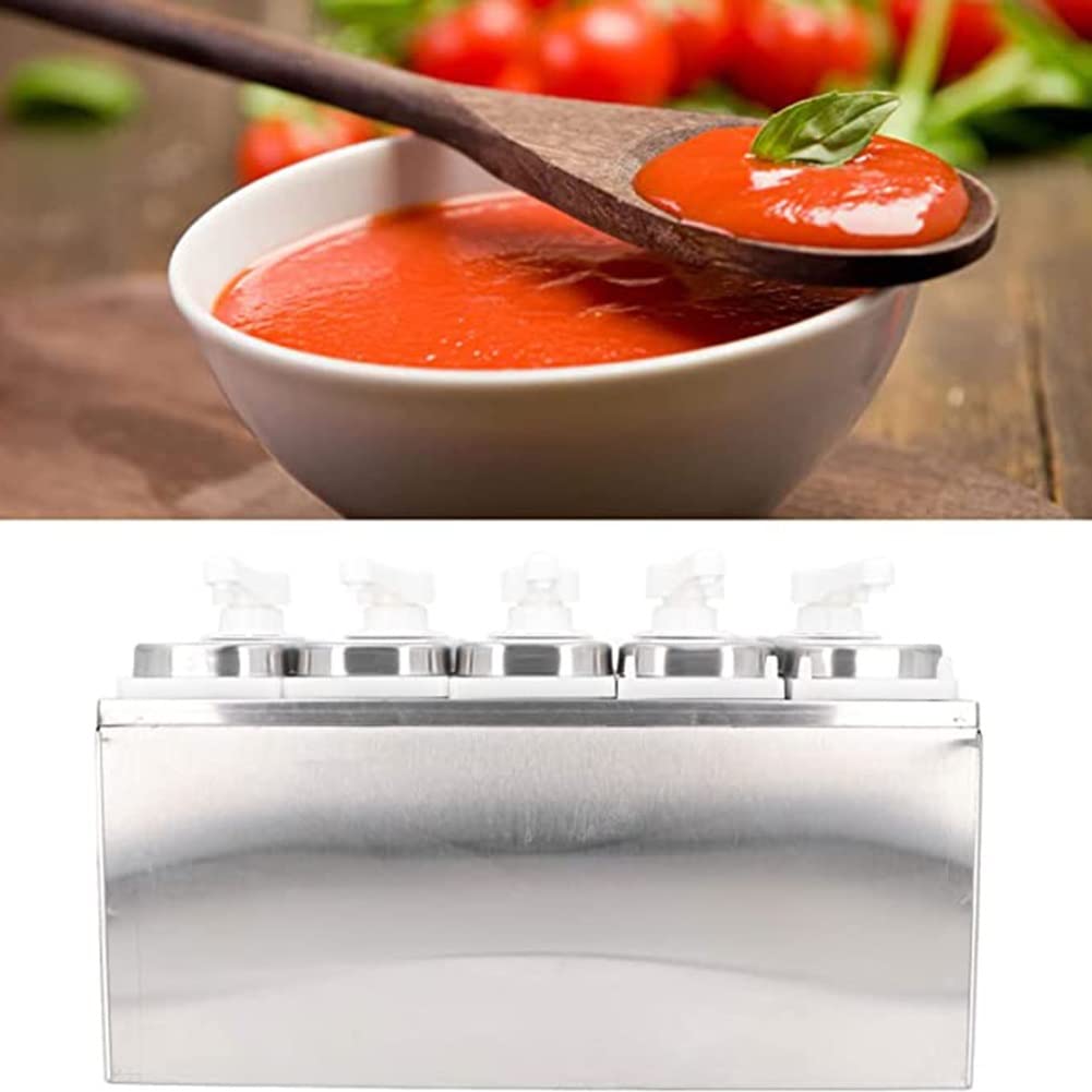 Produktbild von 4L Saucenspender Mit 4 Pumpen – Edelstahl Gewürzpumpstation Für Ketchup, Senf, Honig & Mehr (Küche/Restaurant)