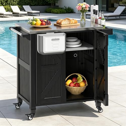 IWDOO Outdoor Grill Cart with Stainless Steel Top & 2-Tier Storage Cabinet