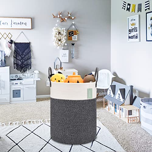 Image of Large Cotton Rope Laundry Hamper for Girls Boys 65L, White & Black