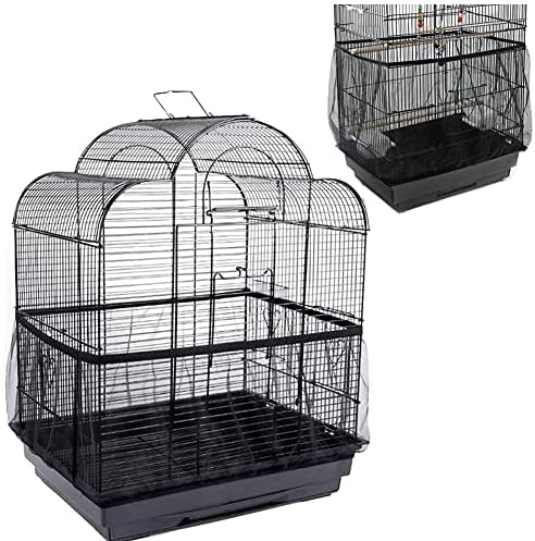 Lemengtree Bird Cage Cover Universal Birdcage Seed Catcher Guard Net Cover, Parrot Nylon Mesh Net Cover, Airy Gauze Birdcage Accessories Mesh Net Cover for Round Square Cages (Black-Mesh Net Cover)