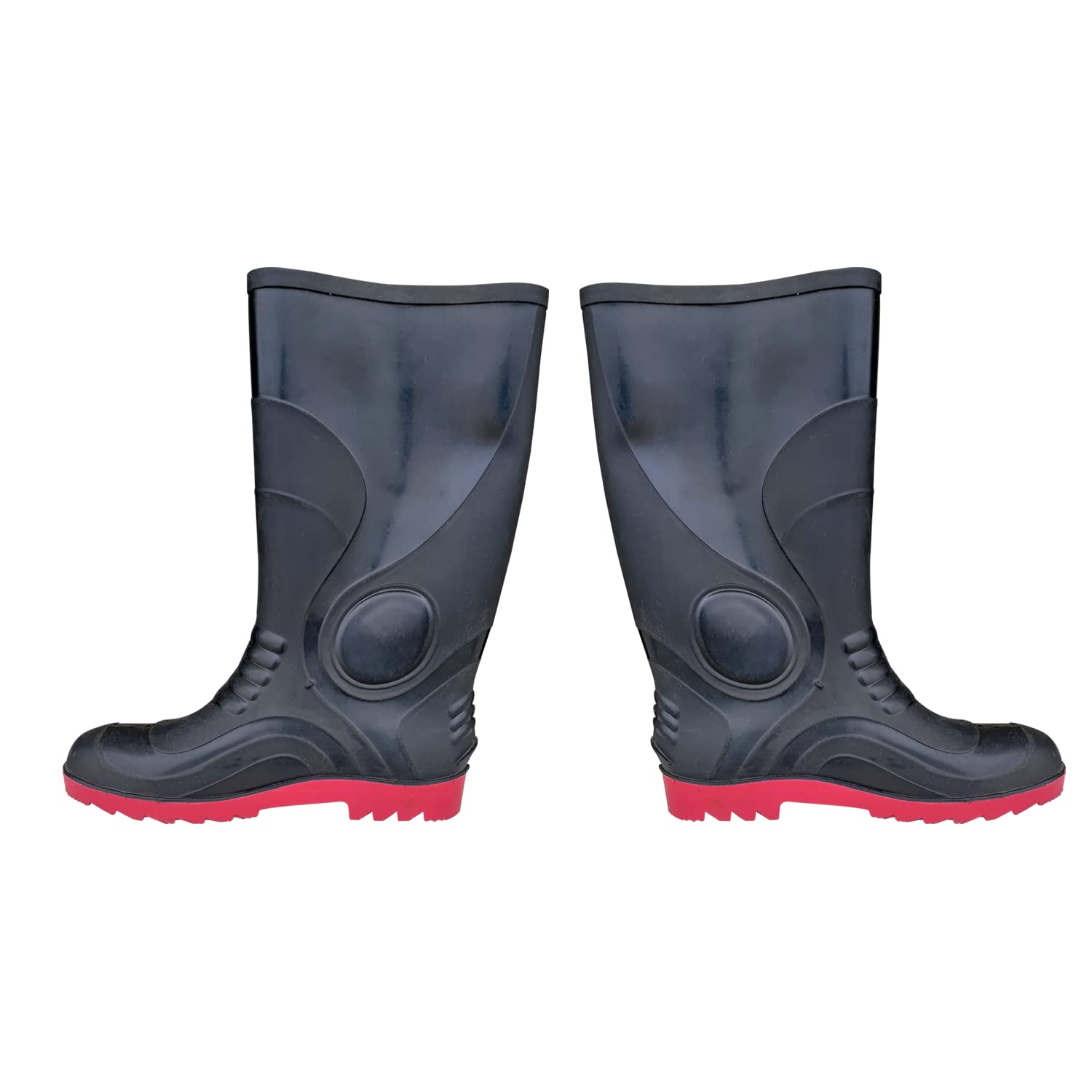 LADWA Men's Gum Boot Risk Safety Shoes with Steel Toe Black Construction Factory Work Boots Industrial Purpose Super Safety Gum Boots (Size - 10)(Pack of 2)