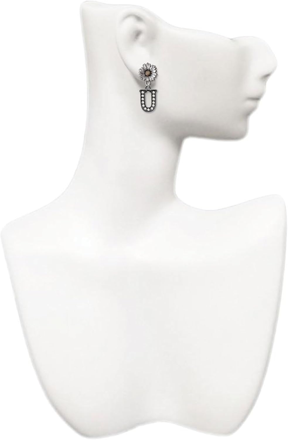 Delight Jewelry Black Nickeltone Crystal Initial - Beaded Border - Two-tone Daisy Flower Post Earrings