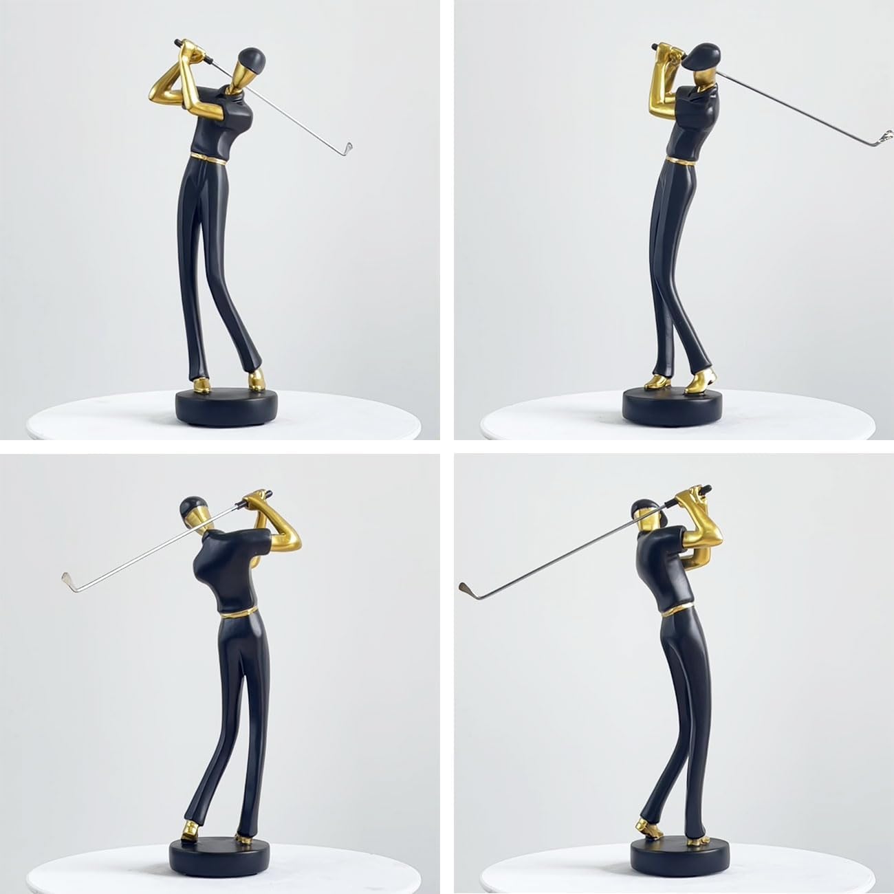 HAUCOZE Golf Figurine Statue Golfer Sculpture Modern Decor Black 9.6 Inch | Polyresin Sports Arts Home Gift for Living Room Dining Room Bedroom