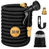 Manguera Extensible Jardín 30 m con Pistola de Riego Premium de 8 Modos, Conectores de Latón .Resistente y duradeea. Manguera agua flexible Reforzada Antifugas Alta Presión