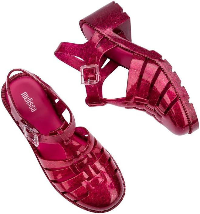 Melissa Possession Heel Fashion Sandals for Women - Iconic Fisherman Style with Medium Block Heel - Adjustable Buckle for Comfort - 100% PVC Upper/Insole/Sole - Bubblegum Scent