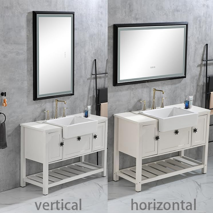 Miniatura 4 de Espejo de baño LED de 42 pulgadas de ancho x 24 pulgadas de alto, espejo de tocador iluminado de pared, marco de aluminio negro frontal y