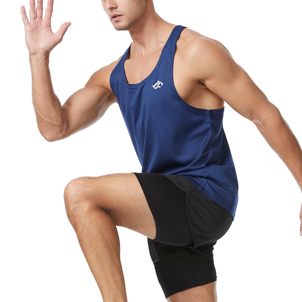 Camiseta sin Mangas para Hombre, para Entrenamiento atlético, de Secado rápido, con Espalda en Y, para Culturismo, Gimnasio, Chaleco Muscular Azul Marino L