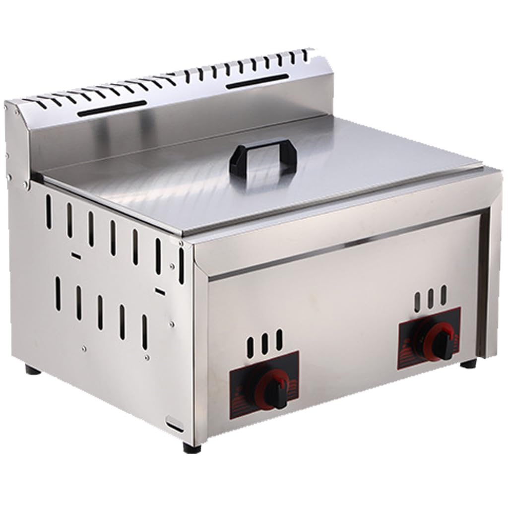 Freidora Industrial De 12 L, Freidora De Metano De Acero Inoxidable, Freidora De Un Solo Tanque, 2 Cestas De Fritura, Desmontables,Calentamiento En Forma De U