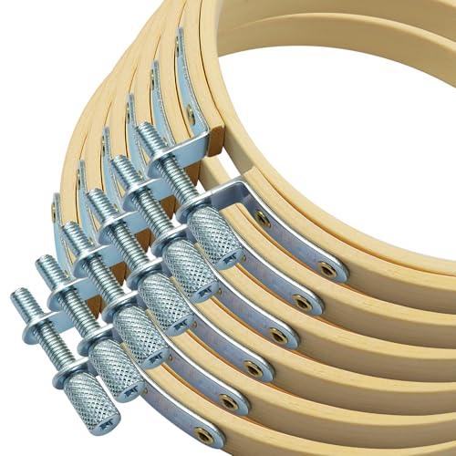 Unlorspy 6Pcs 4Inch Circle Embroidery Hoops Round Wood Embroidery Hoops Adjustable Bamboo Circle Cross Stitch Hoop Ring Wooden Frames for Art Craft Sewing/Christmas Decoration