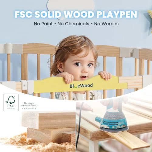 Image of Foldable Wooden Playpen, Natural Pine, 55 x 55 x 24 inches