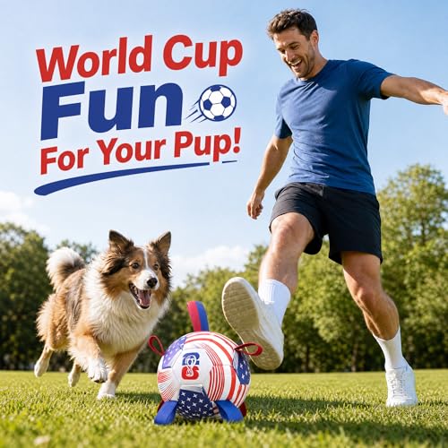 Image of Dog Toys Balls, Dog Soccer Ball with Straps, Dog Birthday Gifts, Durable Balls for Small Medium Pet, Puppy Outdoor Toy, Pet Training Soccer Ball, 2026 World Cup Soccer (6 Inch)