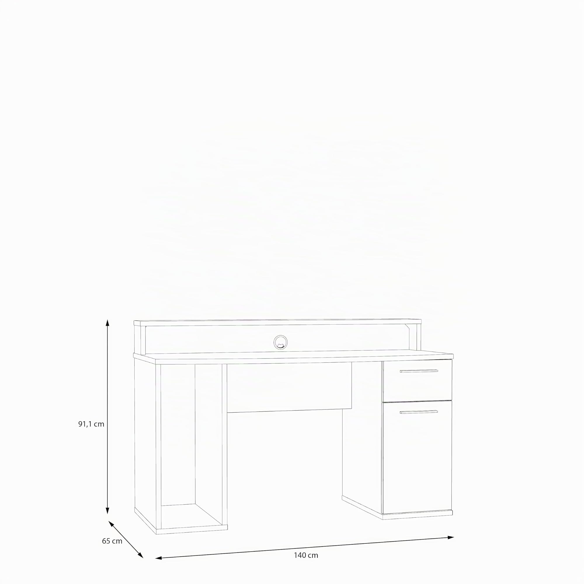 FORTE AYO Schreibtisch 140, Weißer Schreibtisch mit 1 Tür und 1 Schublade, Modernes Home Office, Büro, Jugendzimmer, Holzwerkstoff, Weiß, 140 cm breit x 91 cm hoch x 65 cm tief
