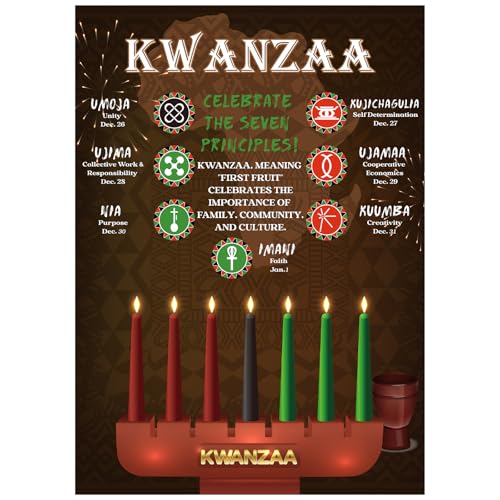 Geyoga 1 Pcs Kwanzaa Poster with Seven Principles 12 "x 16.5" Kwanzaa Decoration Gifts Brown Kinara Wall Art for Kinara Party Supplies Favors