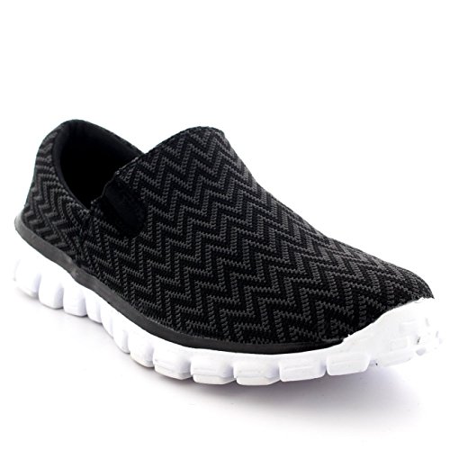 Get Fit Women’s Slip-On Walking Shoes - Lightweight Breathable Trainers with Memory Foam - Casual Work Sneakers - Comfortable Gym, Travel & Everyday Wear - Black/White - UK4/EU39