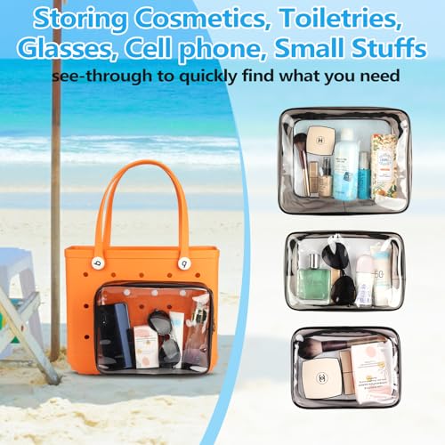 Clear Insert Bag for Bogg Bag Accessories - 3 Packs Zipper insert pouch for Bogg Bag Travel Makeup Clean Toiletry Brush Organizer Cosmetic Divider Storage Inner Pouch3