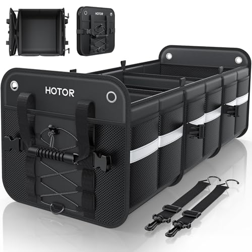 HOTOR Trunk Organizer for SUV – Car Storage Box with Reflective Strips, Collapsible Car Organizer with Large Capacity, Essential Car Accessories for Truck, Van & Sedan, Black, 33.1' x 13.0' x 12.0'