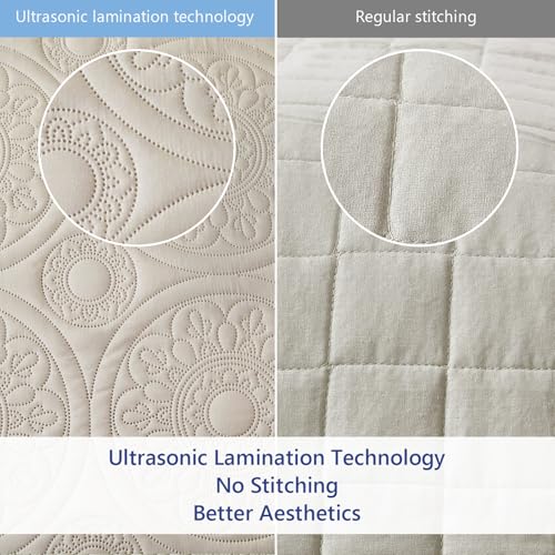 Simple&Opulence Quilted Bedspreads Double Size-3 Pcs Soft Reversible Microfiber Bed Spread Coverlet,Floral Embossed Bed Throw Set with 2 Pillowcases for Bedroom Decor,220x240cm,Beige - Cosy Home Interiors Simple&Opulence Quilted Bedspreads Double Size-3 Pcs Soft Reversible Microfiber Bed Spread Coverlet,Floral Embossed Bed Throw Set with 2 Pillowcases for Bedroom Decor,220x240cm,Beige - Image 5