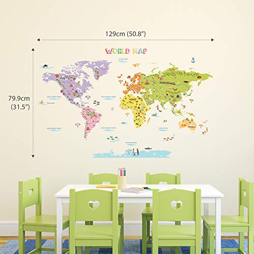 DECOWALL DAT-1306N Mappa del Mondo Colorato Peel