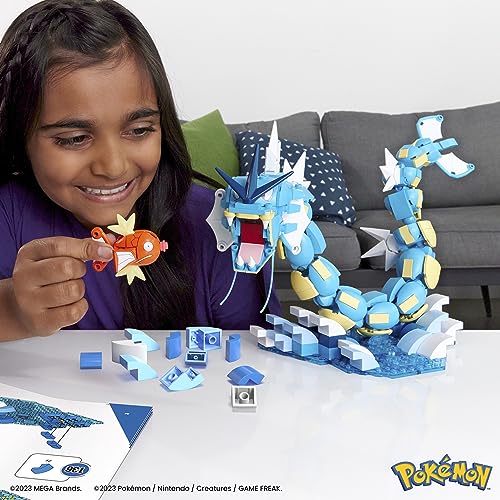 MEGA Pokemon Action Figure Building Set for Kids, Magikarp Development Set with 411 Pieces, Building Adjustable Gyarados, 20 Inch High, HNT95