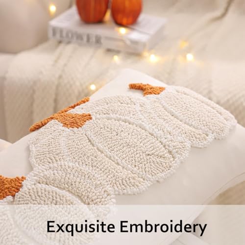 Tosleo Halloween Throw Pillow Covers 12x20 inch Set of 2 Halloween Beige Pumpkin with Orange Root Embroidered Pillow Cases Thanksgiving Home Party Pumpkin Fall Decor Pillowcases Lumbar Cushion Covers